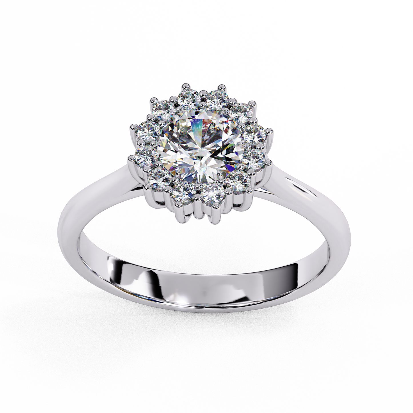 Lab-Grown Round Brilliant Diamond Ring with Petal Halo, Round Cut Diamond Engagement Ring