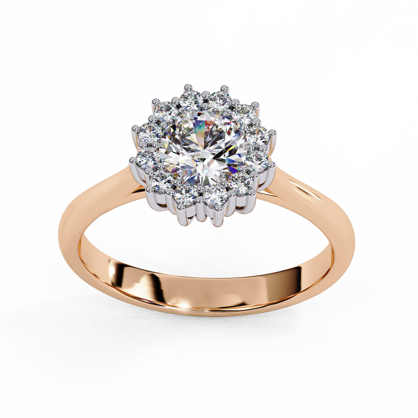 Lab-Grown Round Brilliant Diamond Ring with Petal Halo, Round Cut Diamond Engagement Ring