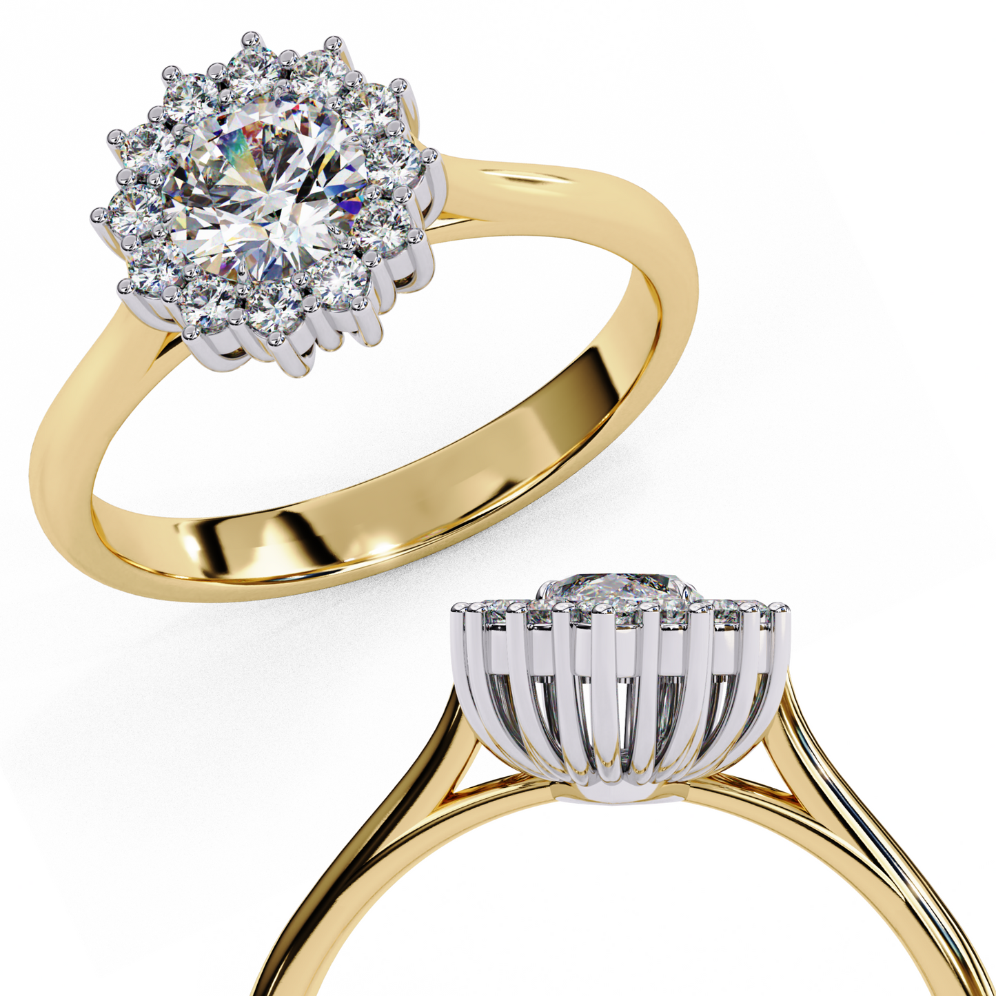 Lab-Grown Round Brilliant Diamond Ring with Petal Halo, Round Cut Diamond Engagement Ring