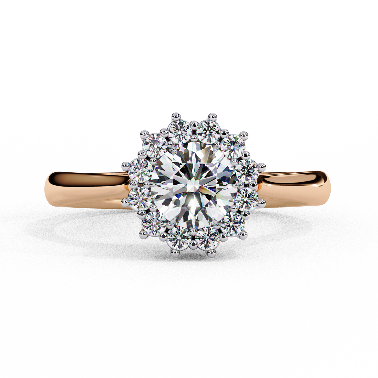 Lab-Grown Round Brilliant Diamond Ring with Petal Halo, Round Cut Diamond Engagement Ring