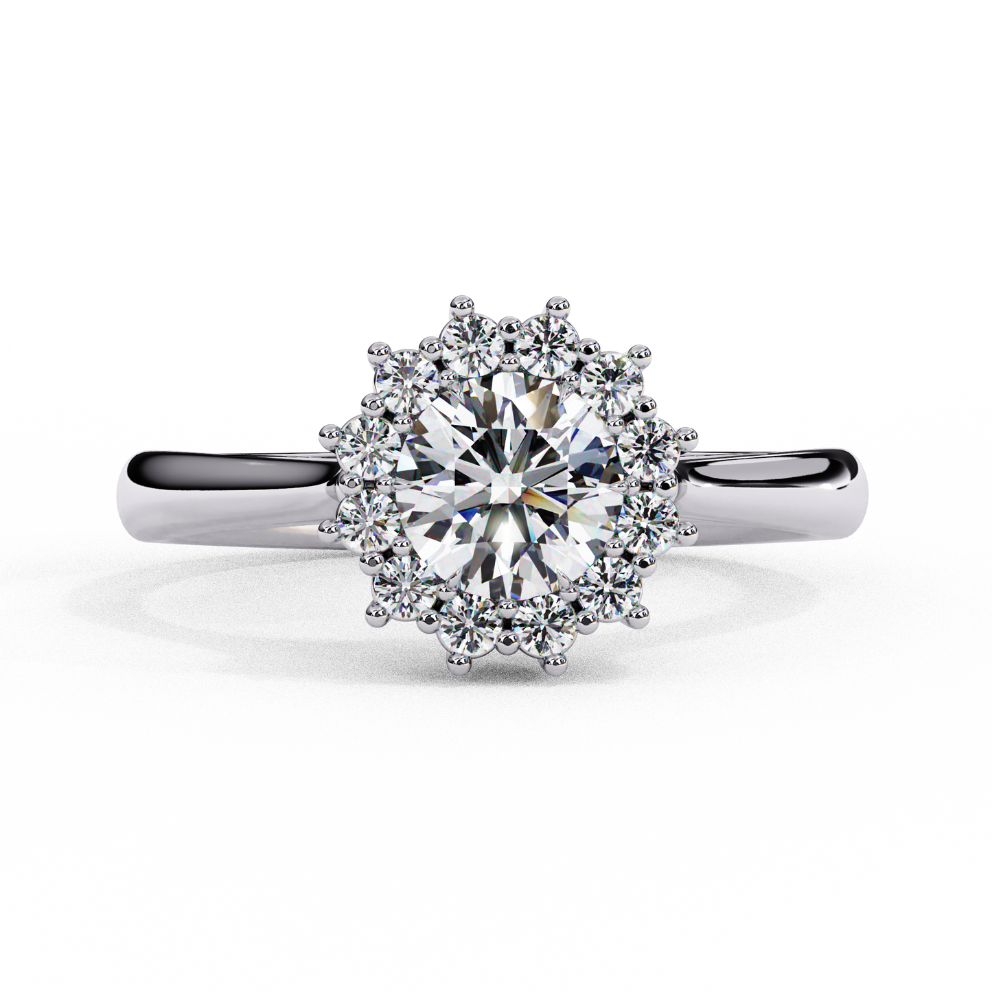 Lab-Grown Round Brilliant Diamond Ring with Petal Halo, Round Cut Diamond Engagement Ring