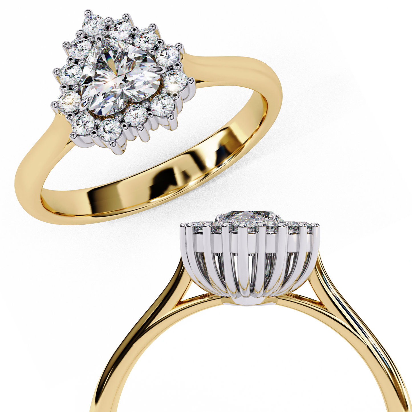 Elegant Pear-Shaped Lab-Grown Diamond Halo Ring, Brilliant Halo Ring with Lab-Grown Diamonds