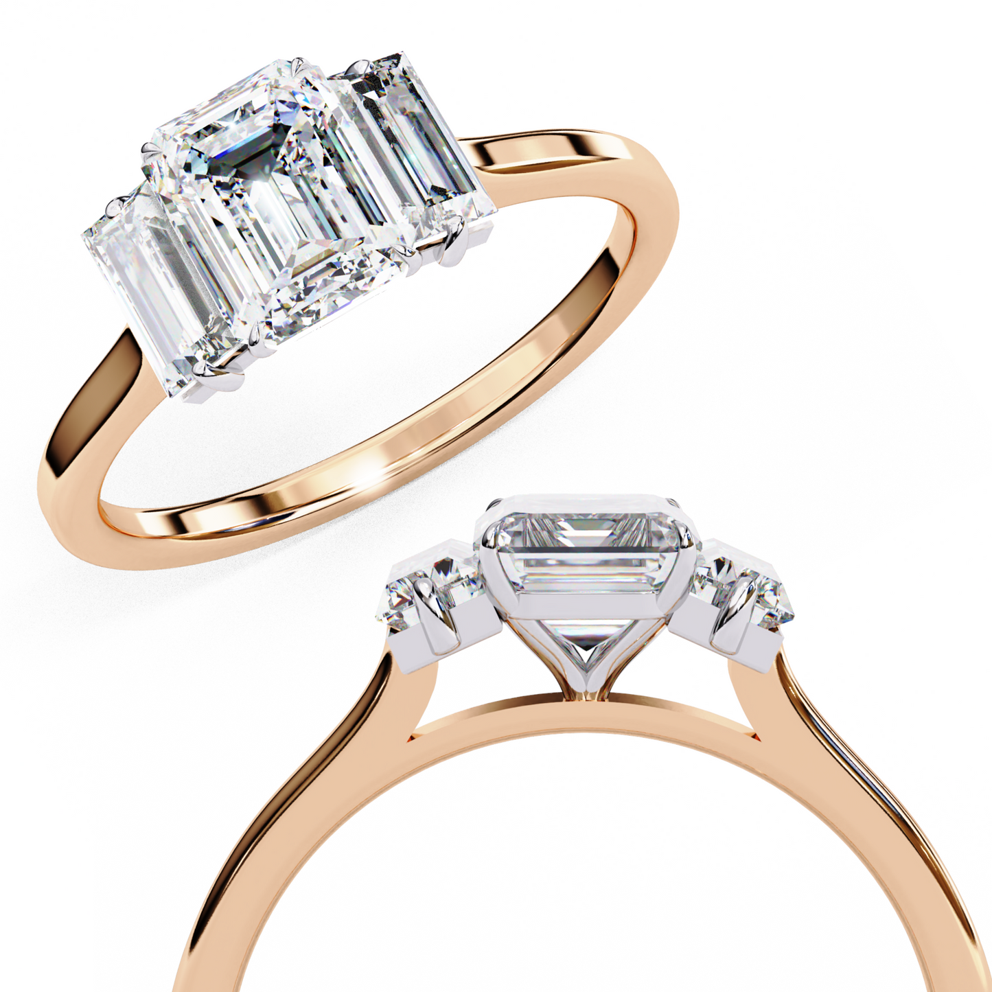 Imperial Seraph Emerald Cut Trilogy Ring, 1.02 CT Emerald Cut Lab Grown Diamond Ring