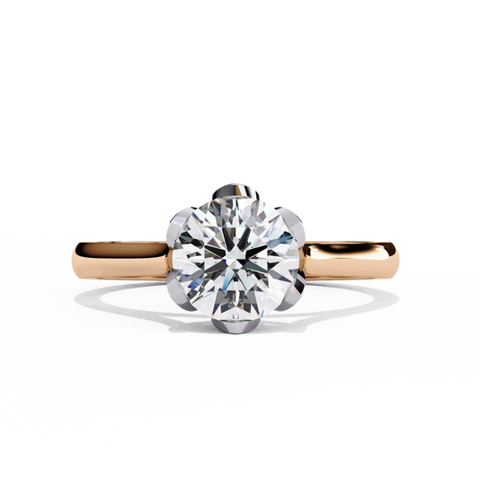 Lab-Grown Round Brilliant Diamond Solitaire Ring in Rose Gold with Floral Six-Prong Setting