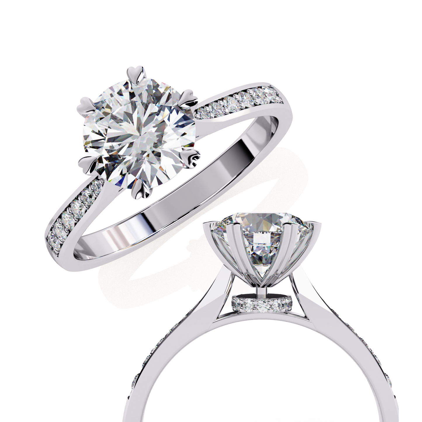 Classic Brilliant Round Cut Solitaire Ring with Hidden Halo, 1.29 CT Round Cut Lab Diamond Ring