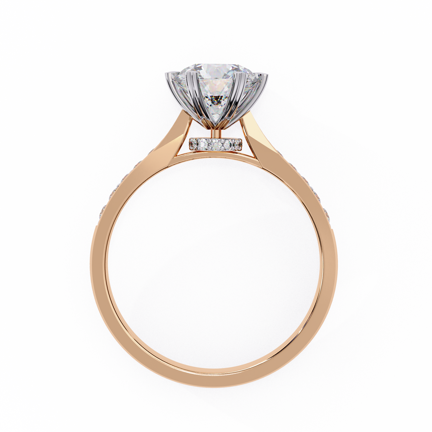 Classic Brilliant Round Cut Solitaire Ring with Hidden Halo, 1.29 CT Round Cut Lab Diamond Ring