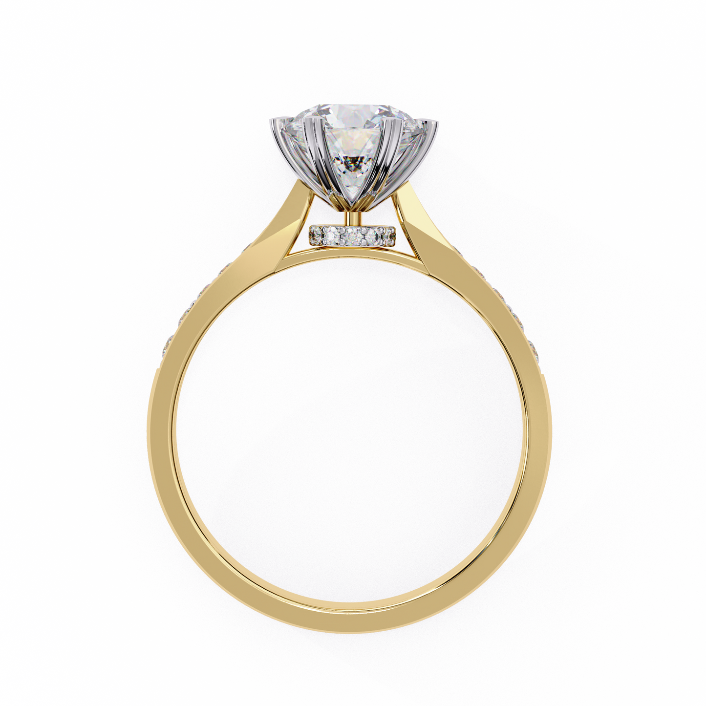 Classic Brilliant Round Cut Solitaire Ring with Hidden Halo, 1.29 CT Round Cut Lab Diamond Ring