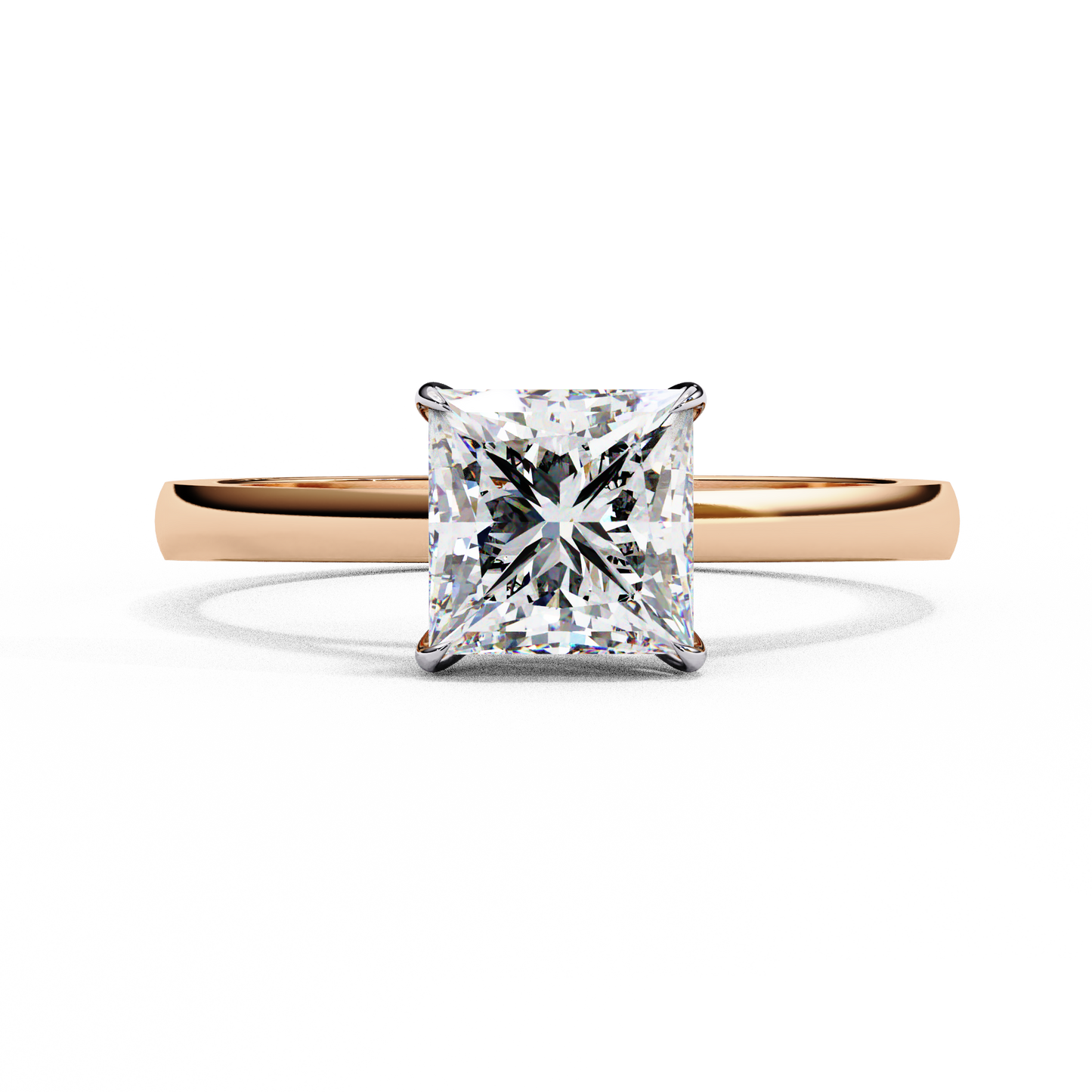 Clean and Classic Rose Gold Ring with Princess Cut Diamond, 1.04 CT Princess Cut Diamond Ring