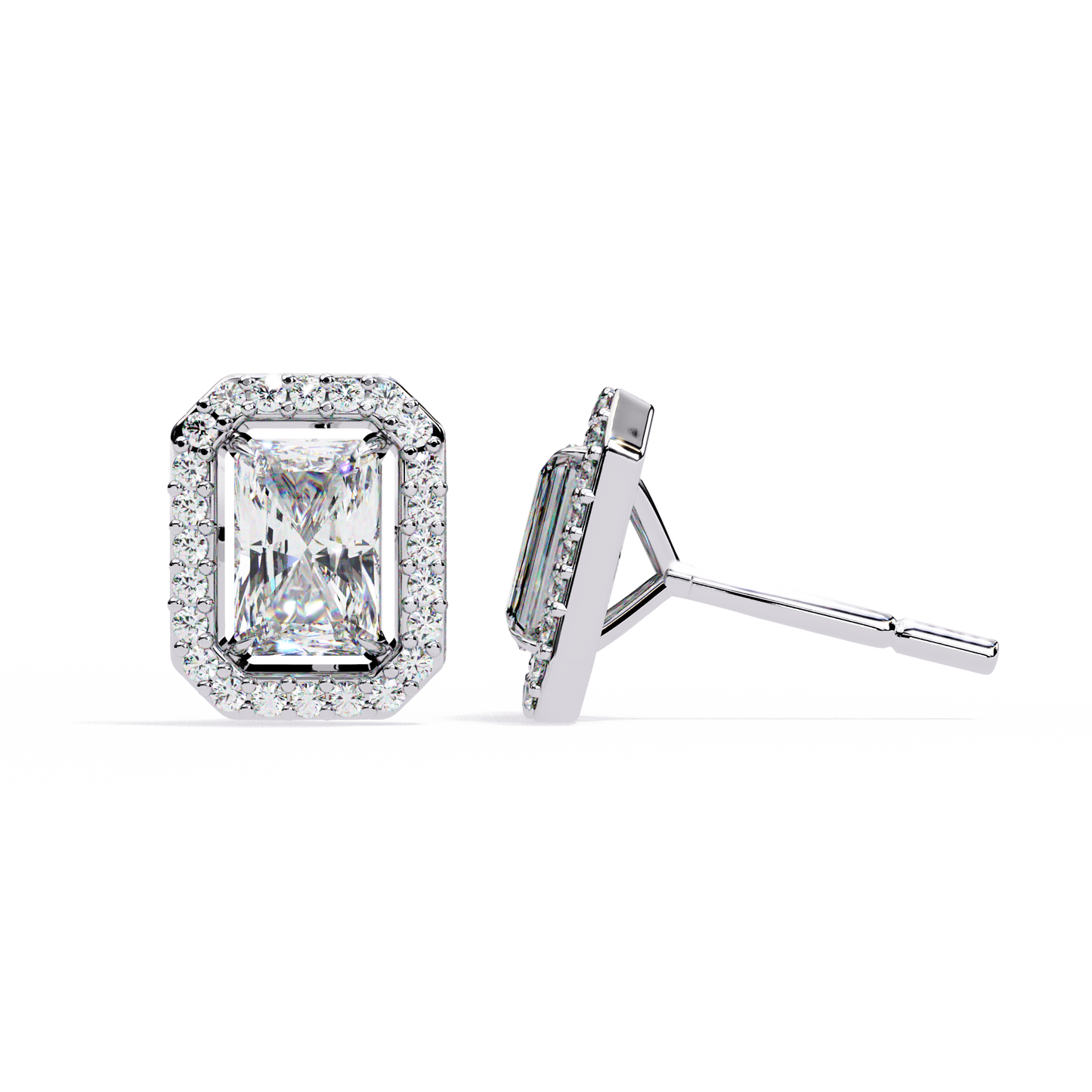 0.96CT Radiant Brilliant Cut Halo Lab Diamond Earrings