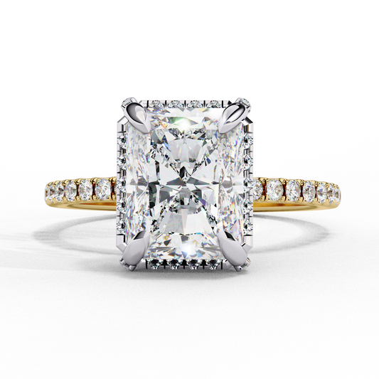 Radiant Cut Lab Diamond with Halo & Pavé Band , 3.03 CT Radiant Cut Lab Grown Diamond