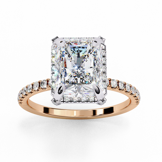 Radiant Cut Lab Diamond with Halo & Pavé Band , 3.03 CT Radiant Cut Lab Grown Diamond