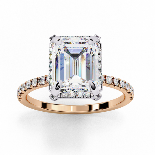 Lab Grown Emerald Diamond Halo Engagement Ring , 2.46 CT Emerald Cut Lab Grown Diamond Ring