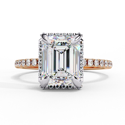 Lab Grown Emerald Diamond Halo Engagement Ring , 2.46 CT Emerald Cut Lab Grown Diamond Ring