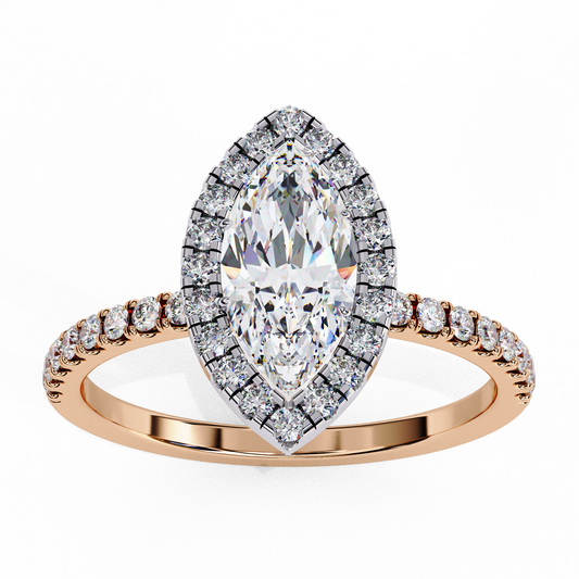 Lab Grown Marquise Halo Engagement Ring , 0.82 CT Marquise Cut Lab Grown Diamond Ring