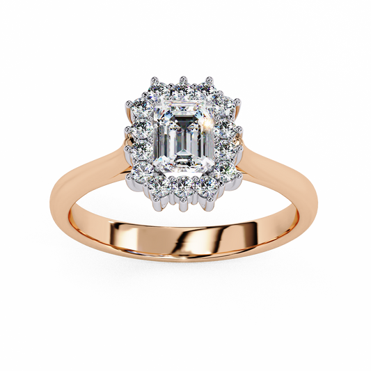 Lab-Grown Emerald-Cut Diamond Halo Ring in RoseGold, Emerald Cut (0.35) Lab Grown Diamond