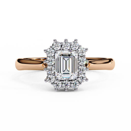 Lab-Grown Emerald-Cut Diamond Halo Ring in RoseGold, Emerald Cut (0.35) Lab Grown Diamond