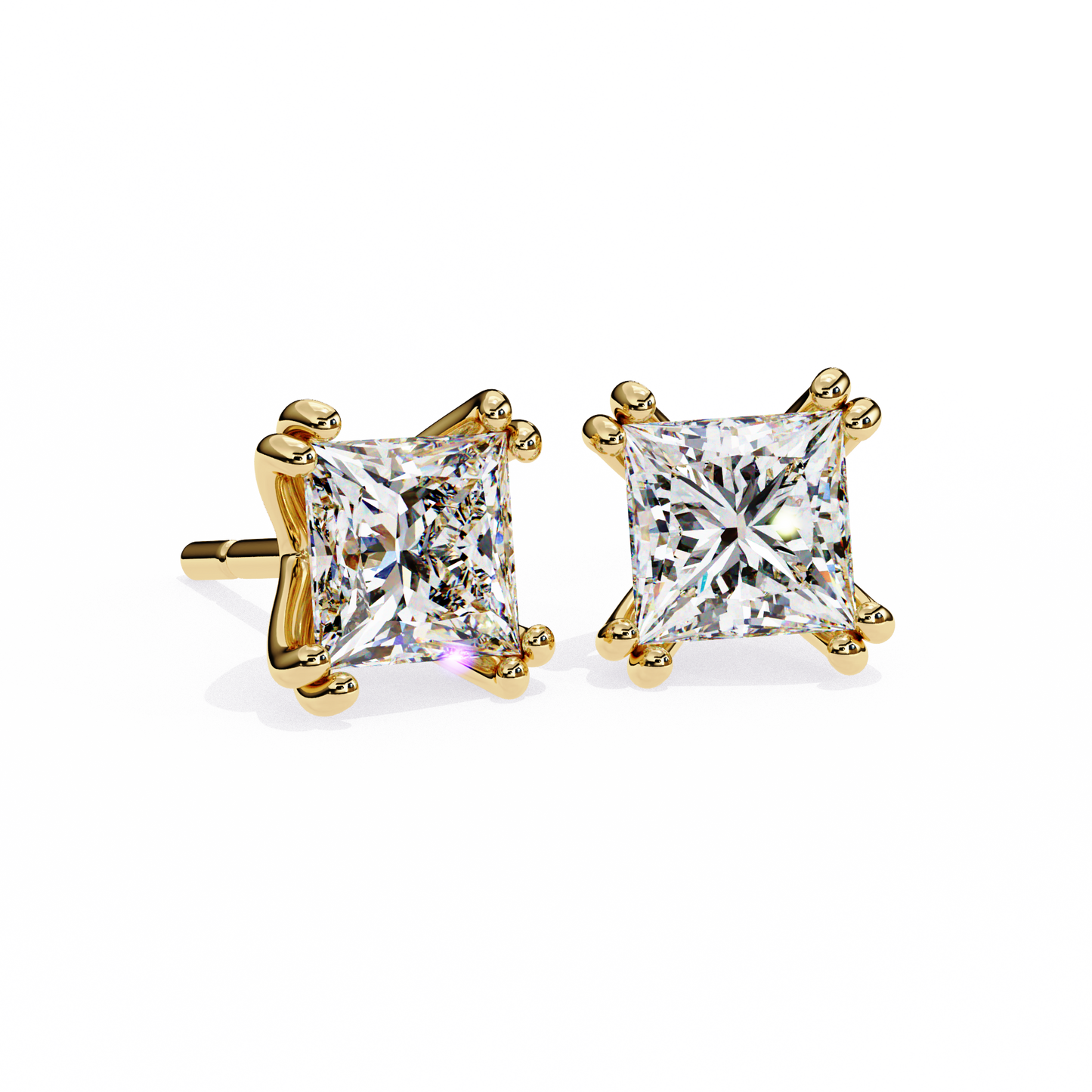 Luxury 3.04 ct Princess‑Cut Lab Diamond Stud Earrings – Guardian‑Back, Ethical Elegance
