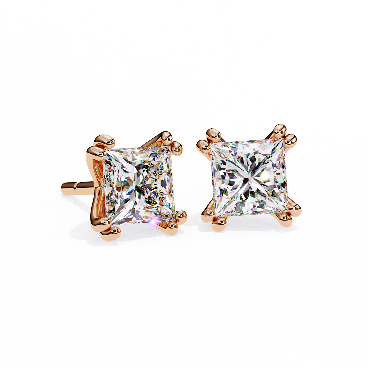 Luxury 3.04 ct Princess‑Cut Lab Diamond Stud Earrings – Guardian‑Back, Ethical Elegance