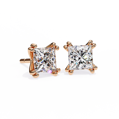 Luxury 3.04 ct Princess‑Cut Lab Diamond Stud Earrings – Guardian‑Back, Ethical Elegance