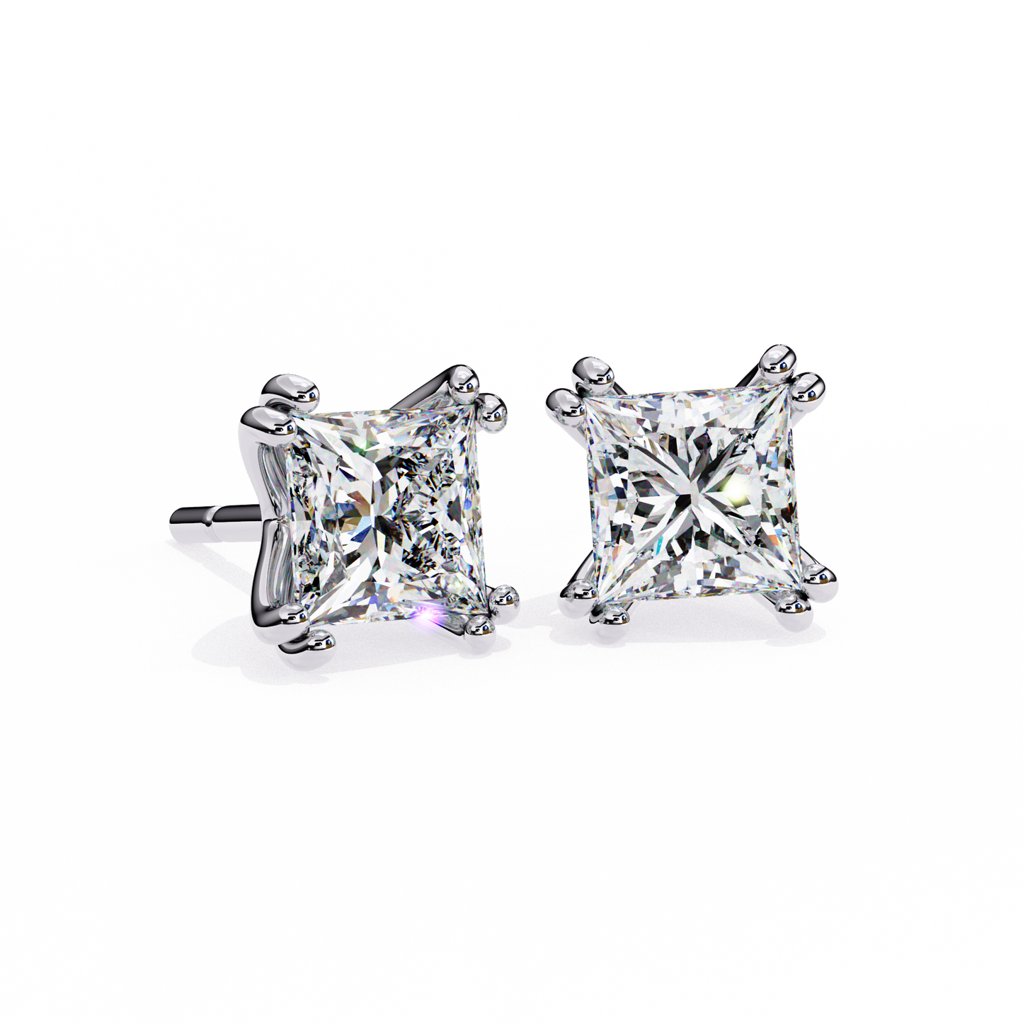 Luxury 3.04 ct Princess‑Cut Lab Diamond Stud Earrings – Guardian‑Back, Ethical Elegance