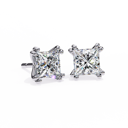 Luxury 3.04 ct Princess‑Cut Lab Diamond Stud Earrings – Guardian‑Back, Ethical Elegance