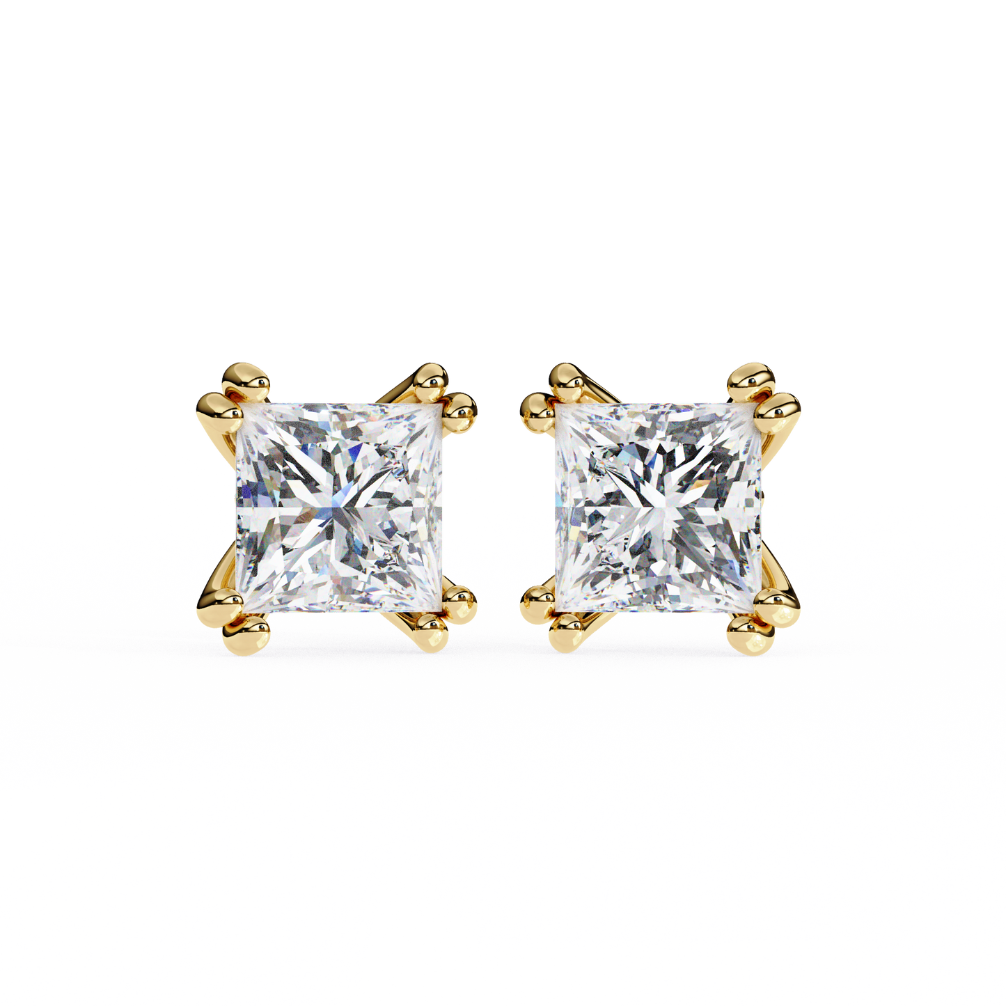 Luxury 3.04 ct Princess‑Cut Lab Diamond Stud Earrings – Guardian‑Back, Ethical Elegance