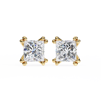 Luxury 3.04 ct Princess‑Cut Lab Diamond Stud Earrings – Guardian‑Back, Ethical Elegance