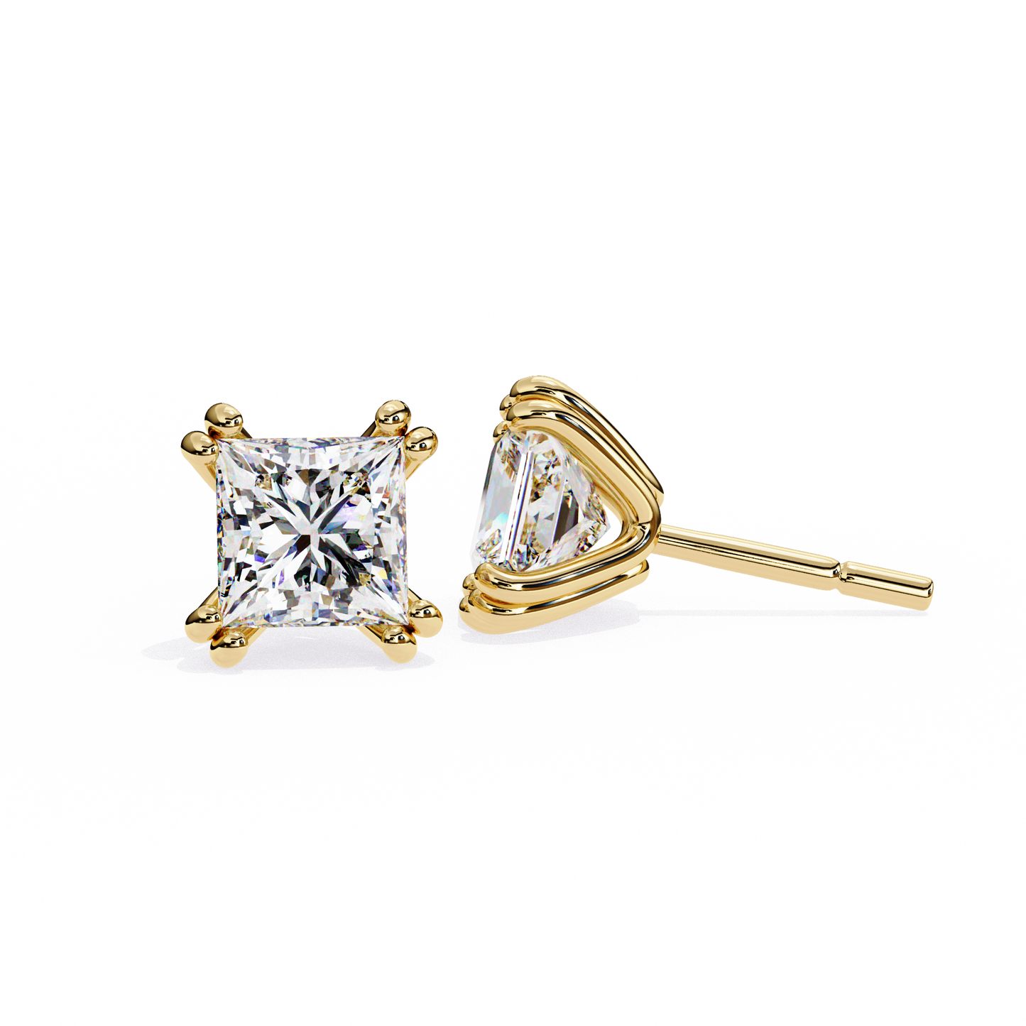 Luxury 3.04 ct Princess‑Cut Lab Diamond Stud Earrings – Guardian‑Back, Ethical Elegance
