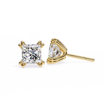 Luxury 3.04 ct Princess‑Cut Lab Diamond Stud Earrings – Guardian‑Back, Ethical Elegance