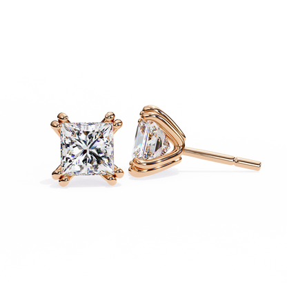 Luxury 3.04 ct Princess‑Cut Lab Diamond Stud Earrings – Guardian‑Back, Ethical Elegance