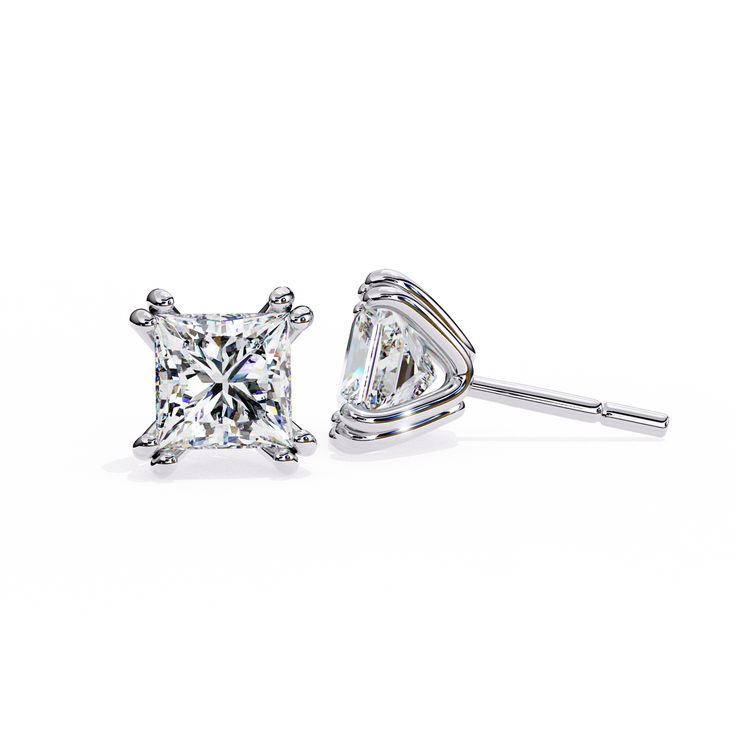 Luxury 3.04 ct Princess‑Cut Lab Diamond Stud Earrings – Guardian‑Back, Ethical Elegance