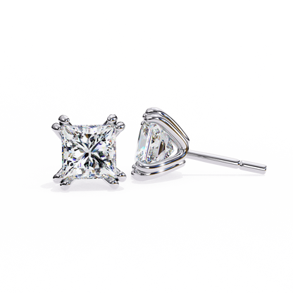 Luxury 3.04 ct Princess‑Cut Lab Diamond Stud Earrings – Guardian‑Back, Ethical Elegance