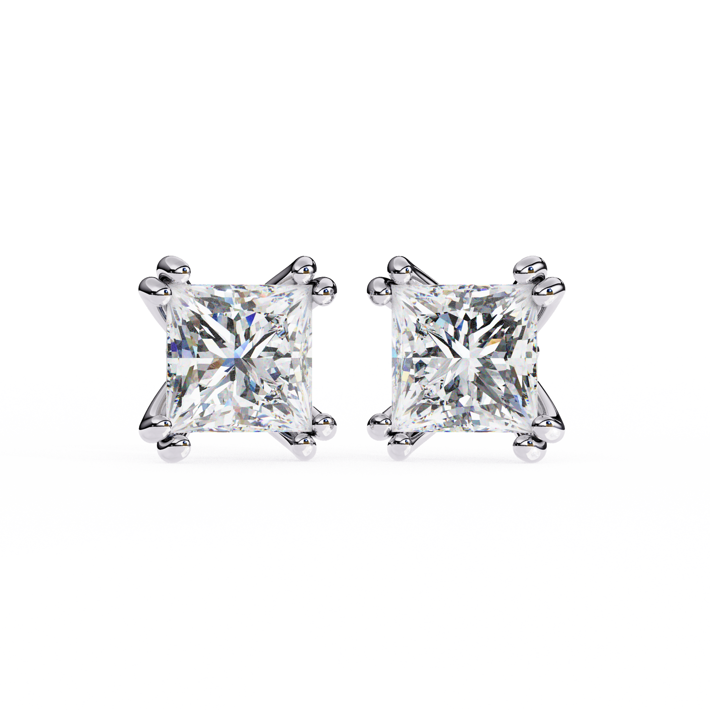 Luxury 3.04 ct Princess‑Cut Lab Diamond Stud Earrings – Guardian‑Back, Ethical Elegance