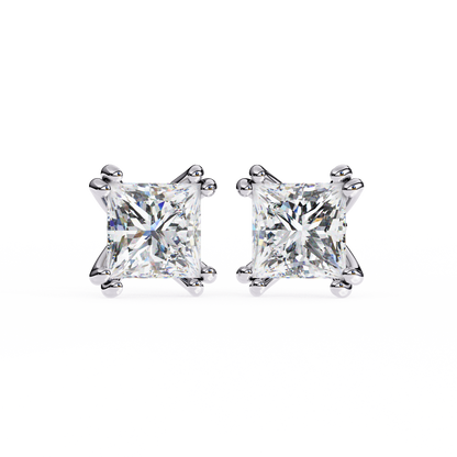 Luxury 3.04 ct Princess‑Cut Lab Diamond Stud Earrings – Guardian‑Back, Ethical Elegance