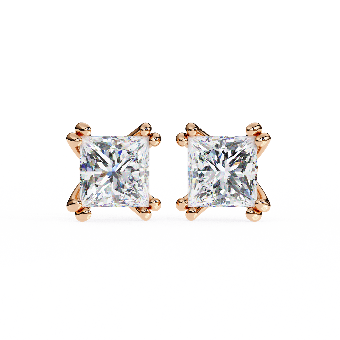 Luxury 3.04 ct Princess‑Cut Lab Diamond Stud Earrings – Guardian‑Back, Ethical Elegance