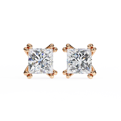Luxury 3.04 ct Princess‑Cut Lab Diamond Stud Earrings – Guardian‑Back, Ethical Elegance