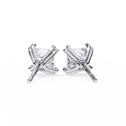 Luxury 3.04 ct Princess‑Cut Lab Diamond Stud Earrings – Guardian‑Back, Ethical Elegance