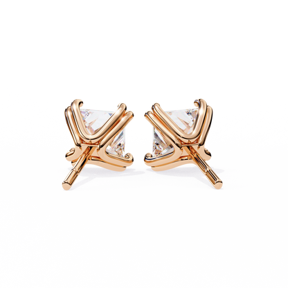 Luxury 3.04 ct Princess‑Cut Lab Diamond Stud Earrings – Guardian‑Back, Ethical Elegance