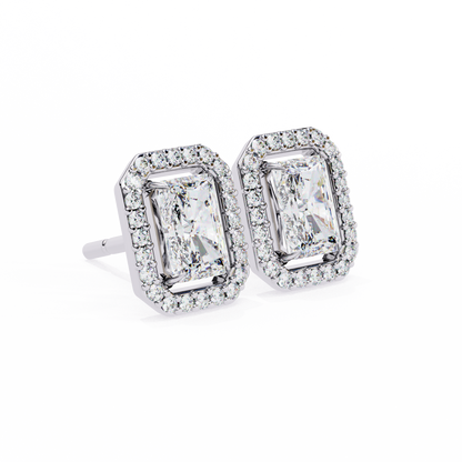 0.96CT Radiant Brilliant Cut Halo Lab Diamond Earrings