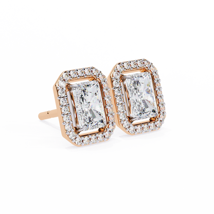 0.96CT Radiant Brilliant Cut Halo Lab Diamond Earrings