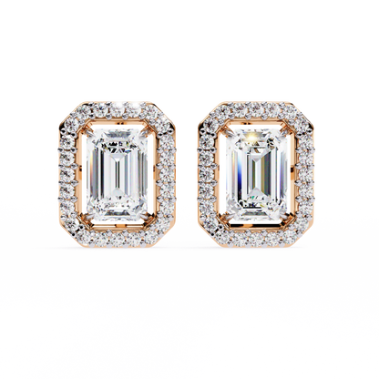 0.86 CT Emerald Cut Halo Lab Diamond Earrings