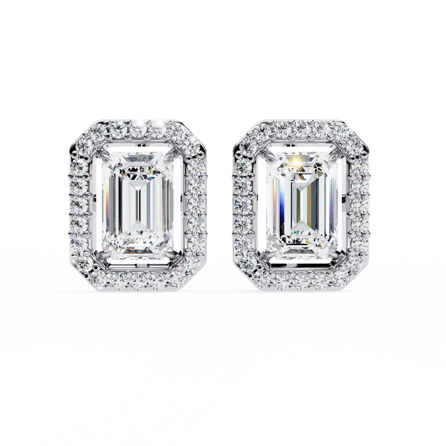 0.86 CT Emerald Cut Halo Lab Diamond Earrings