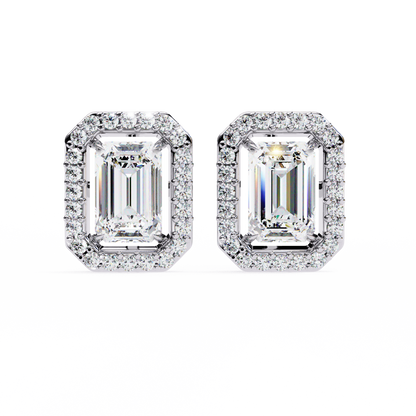 0.86 CT Emerald Cut Halo Lab Diamond Earrings