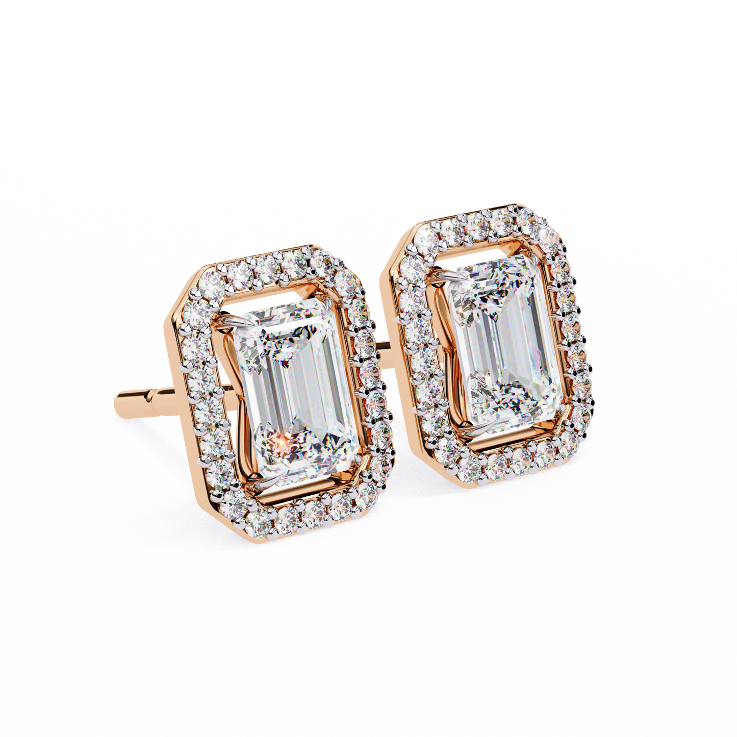 0.86 CT Emerald Cut Halo Lab Diamond Earrings