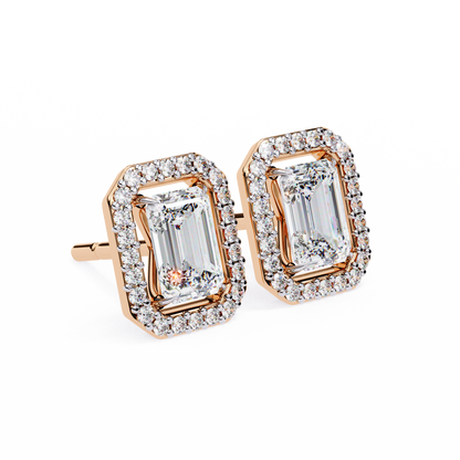 0.86 CT Emerald Cut Halo Lab Diamond Earrings