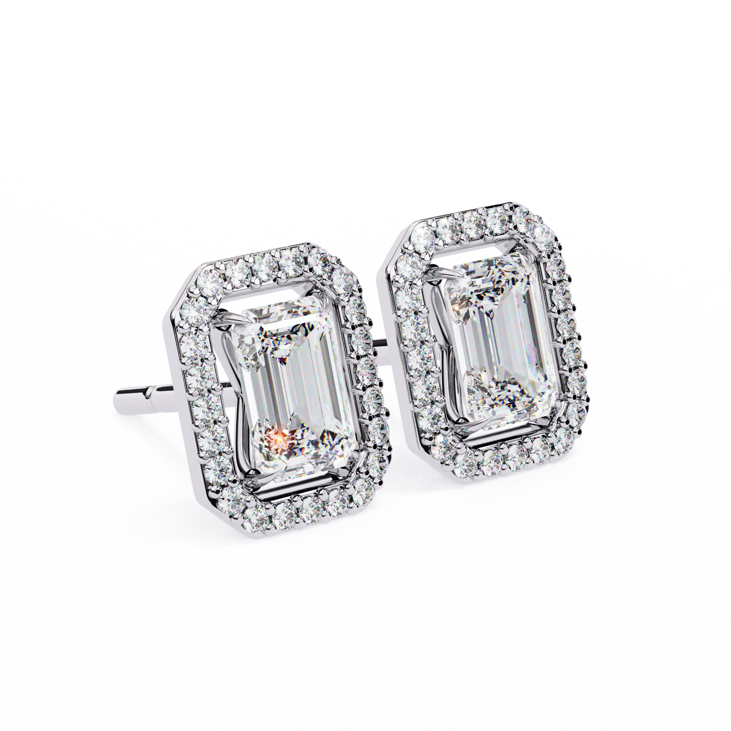 0.86 CT Emerald Cut Halo Lab Diamond Earrings