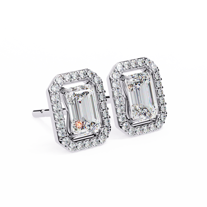 0.86 CT Emerald Cut Halo Lab Diamond Earrings