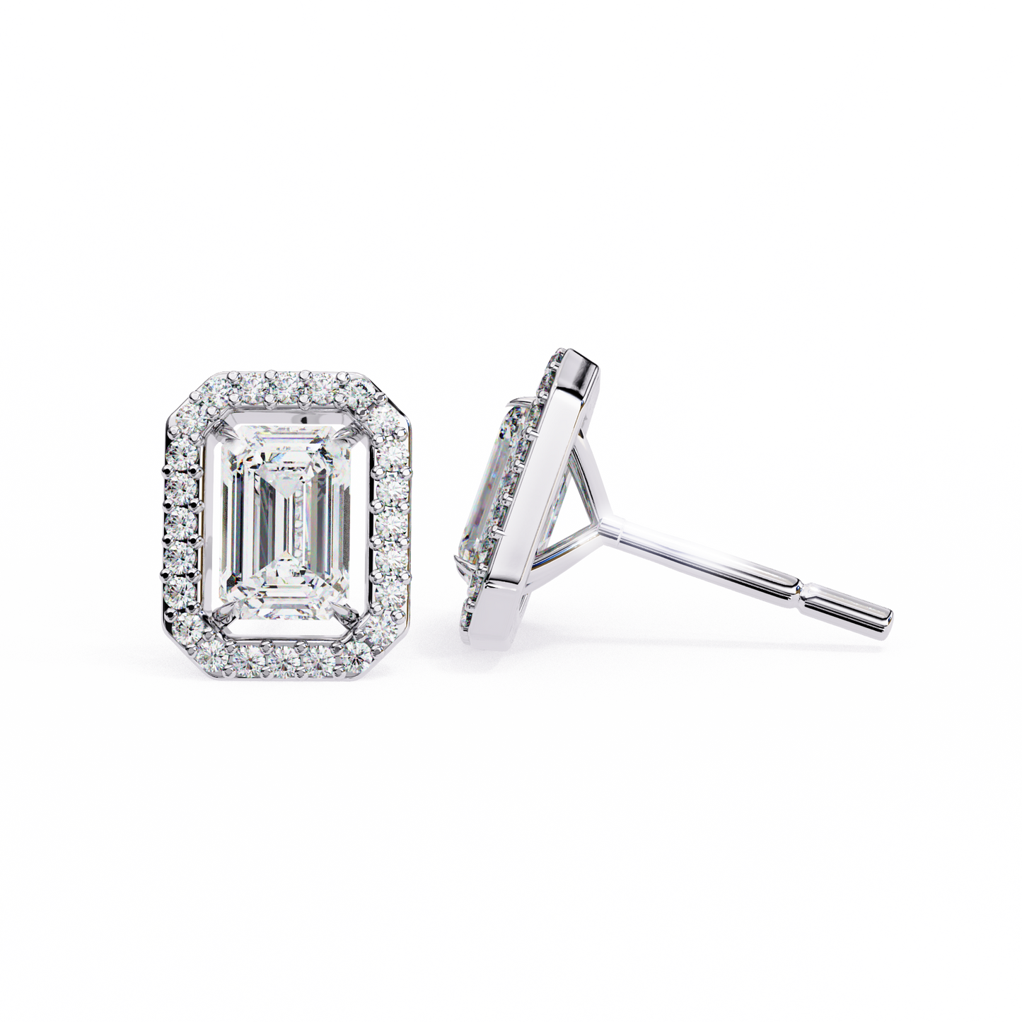 0.86 CT Emerald Cut Halo Lab Diamond Earrings