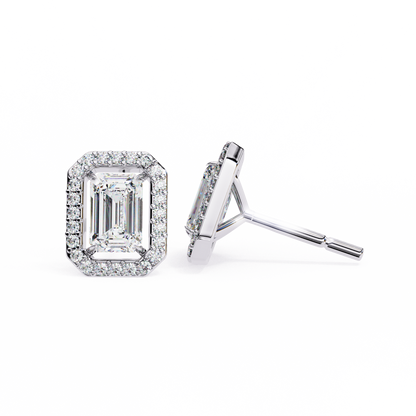 0.86 CT Emerald Cut Halo Lab Diamond Earrings