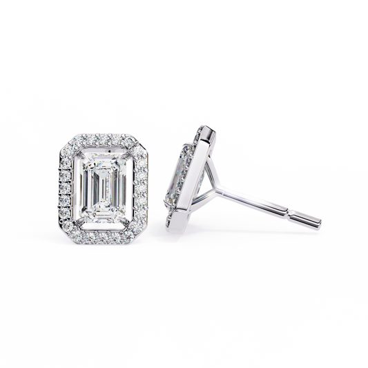 0.86 CT Emerald Cut Halo Lab Diamond Earrings